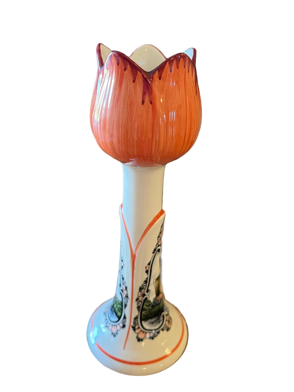 Vintage Delfts Jasmijn Holland Polychrome Tulip Candlestick Holder